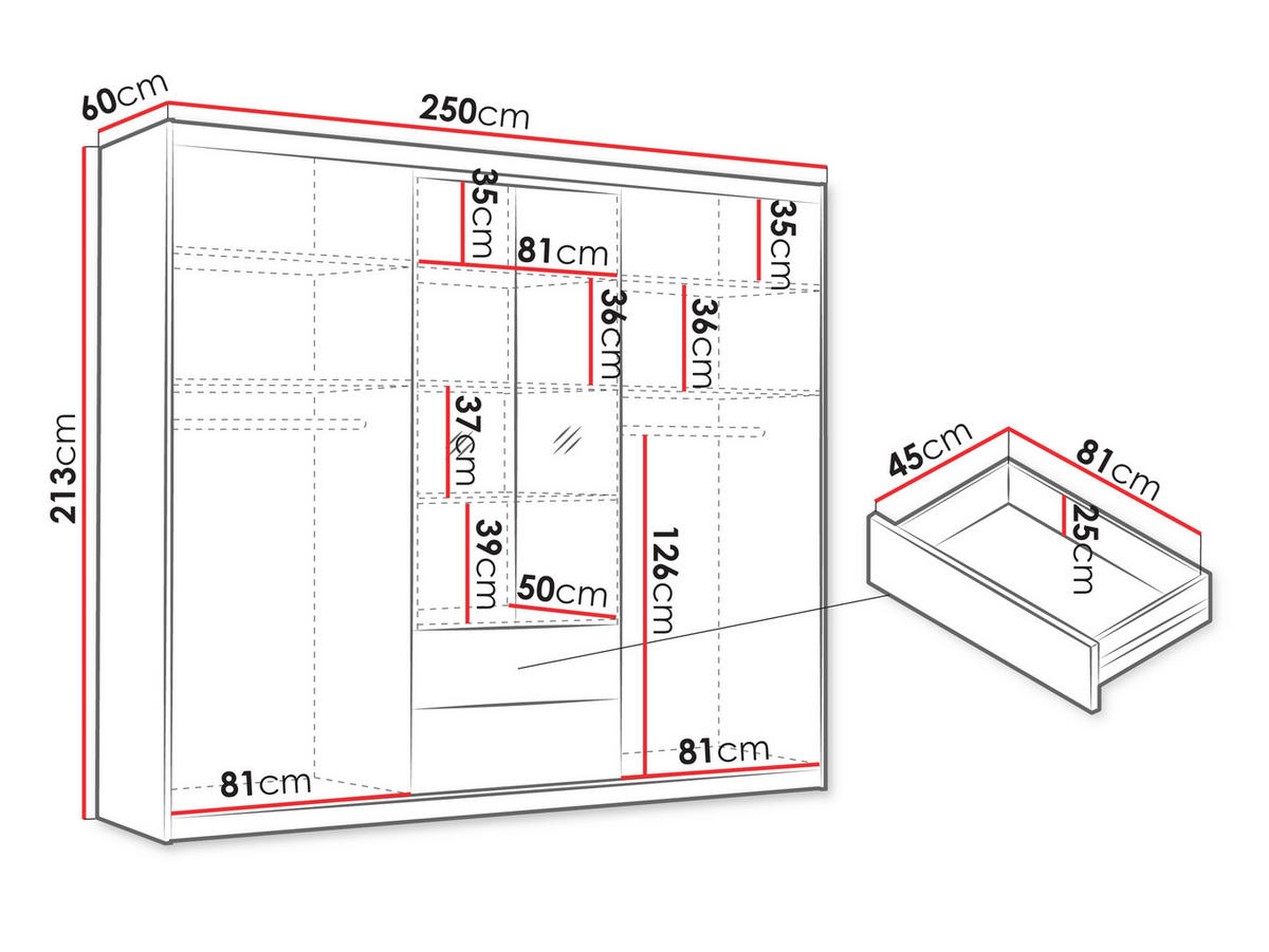 KLEIDERSCHRANK Majorka 250 - Schwarz/Eiche Artisan, Holzwerkstoff/Kunststoff (250/213/60cm) - MIRJAN24