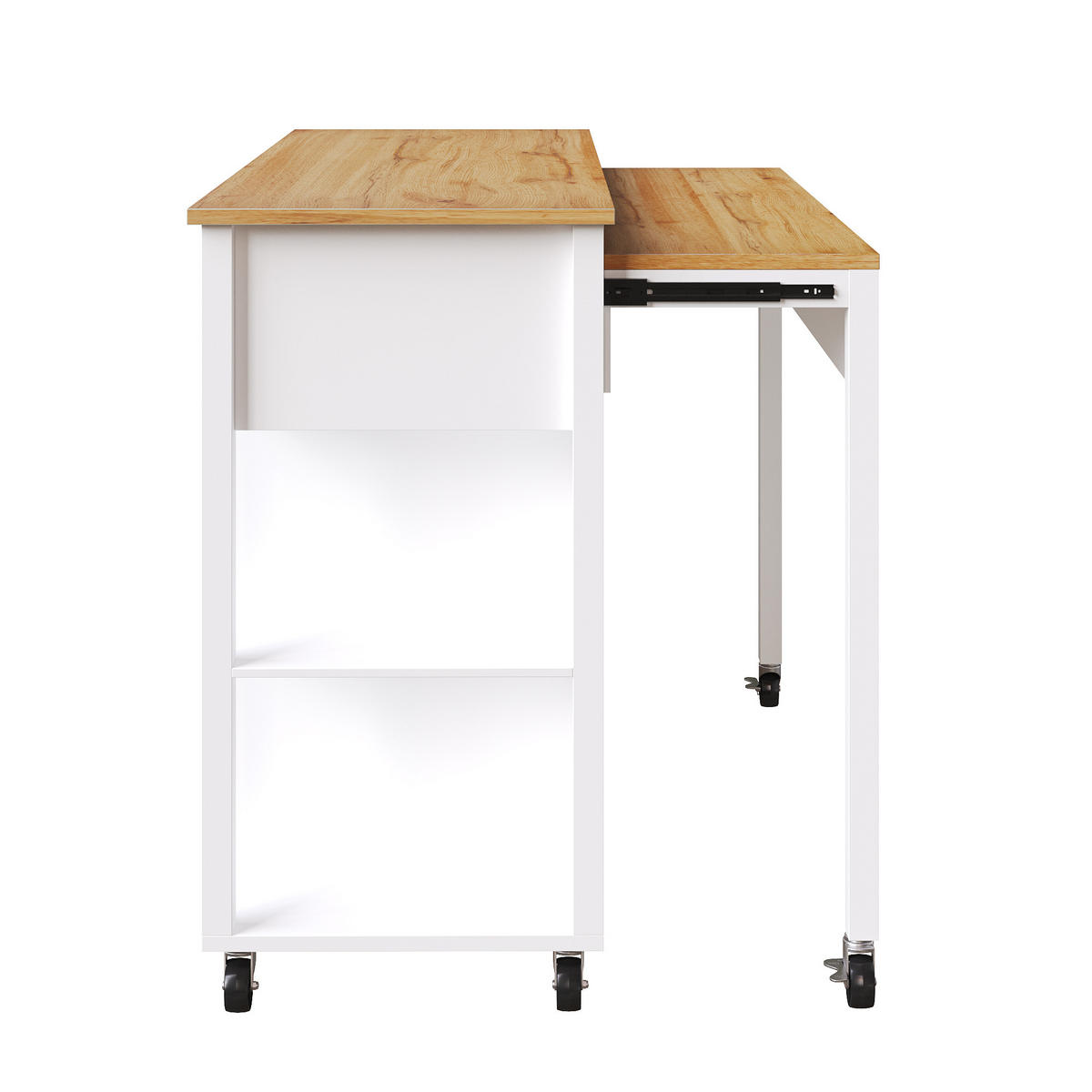 MOBILER Servierwagen 120x81.5x92cm Weiß mit 2 Schubladen & 7 Rollen - Weiß, Holzwerkstoff (120/92/81.5cm) - Modfu