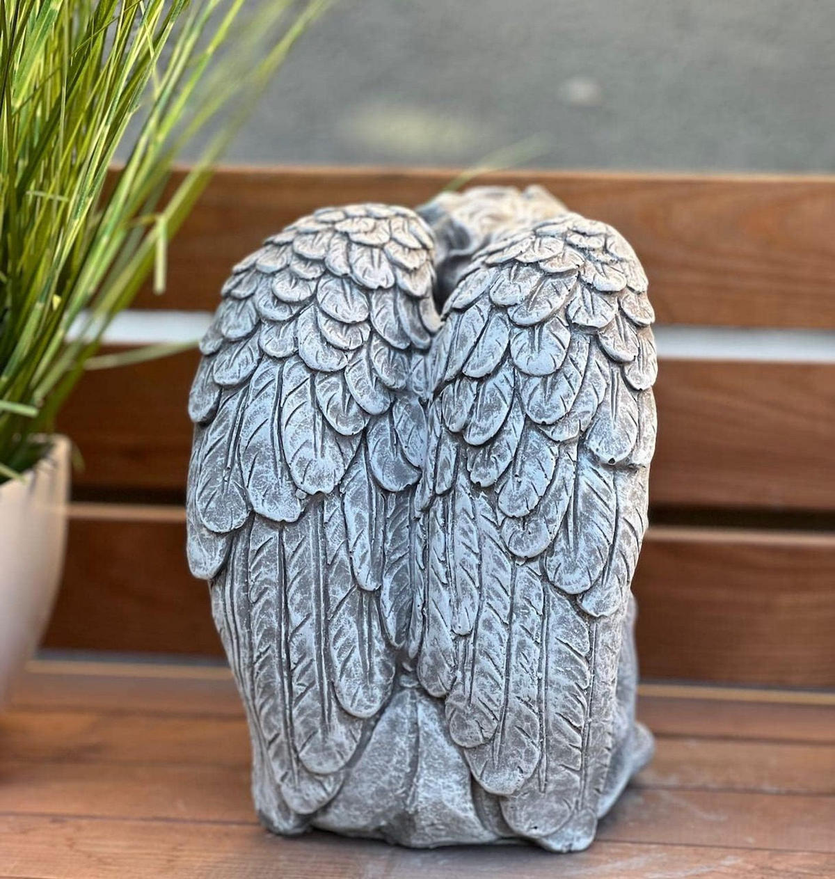 STEINFIGUR Engel sitzend groß Steinguss frostfest - Grau, Stein (20/23/18cm) - stoneandstyle