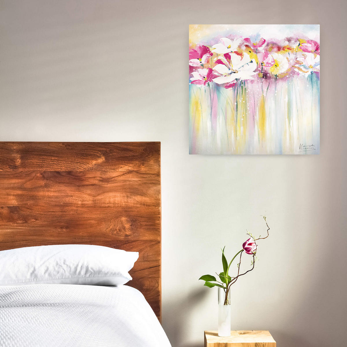 ÖLGEMÄLDE 80/80 cm - Pink/Weiß, Holz/Textil (1.6/80cm) - KUNSTLOFT