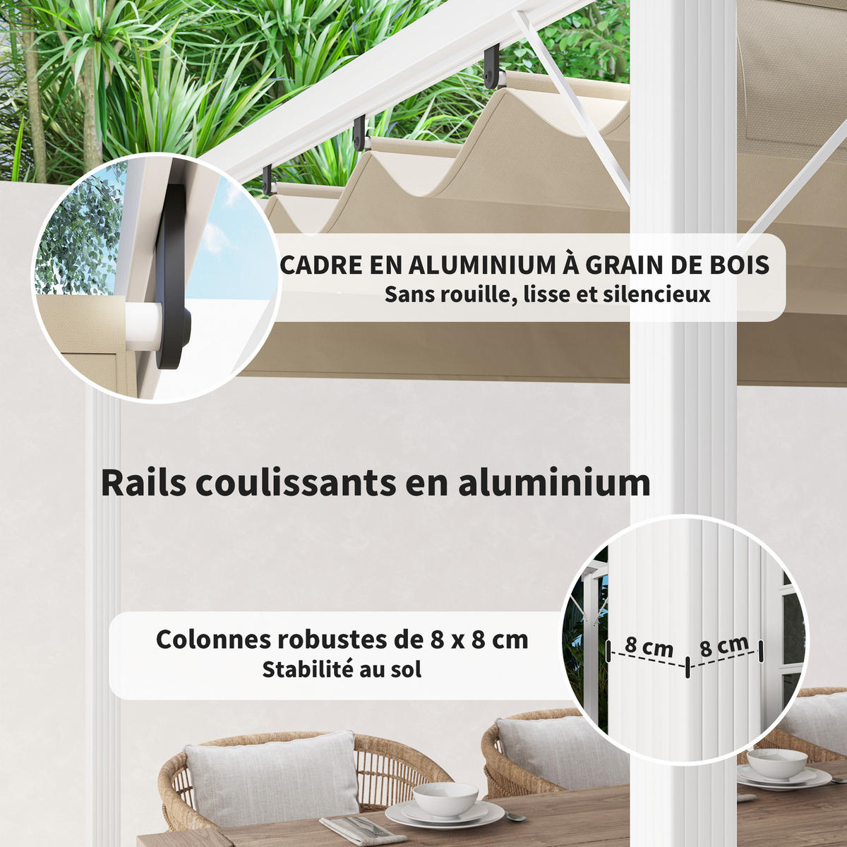 PERGOLA DE-12643 382/300/232 cm ausziehbar UPF30+ mit Magnet Weiß - Weiß, Metall (300/232/382cm) - ComfortXL