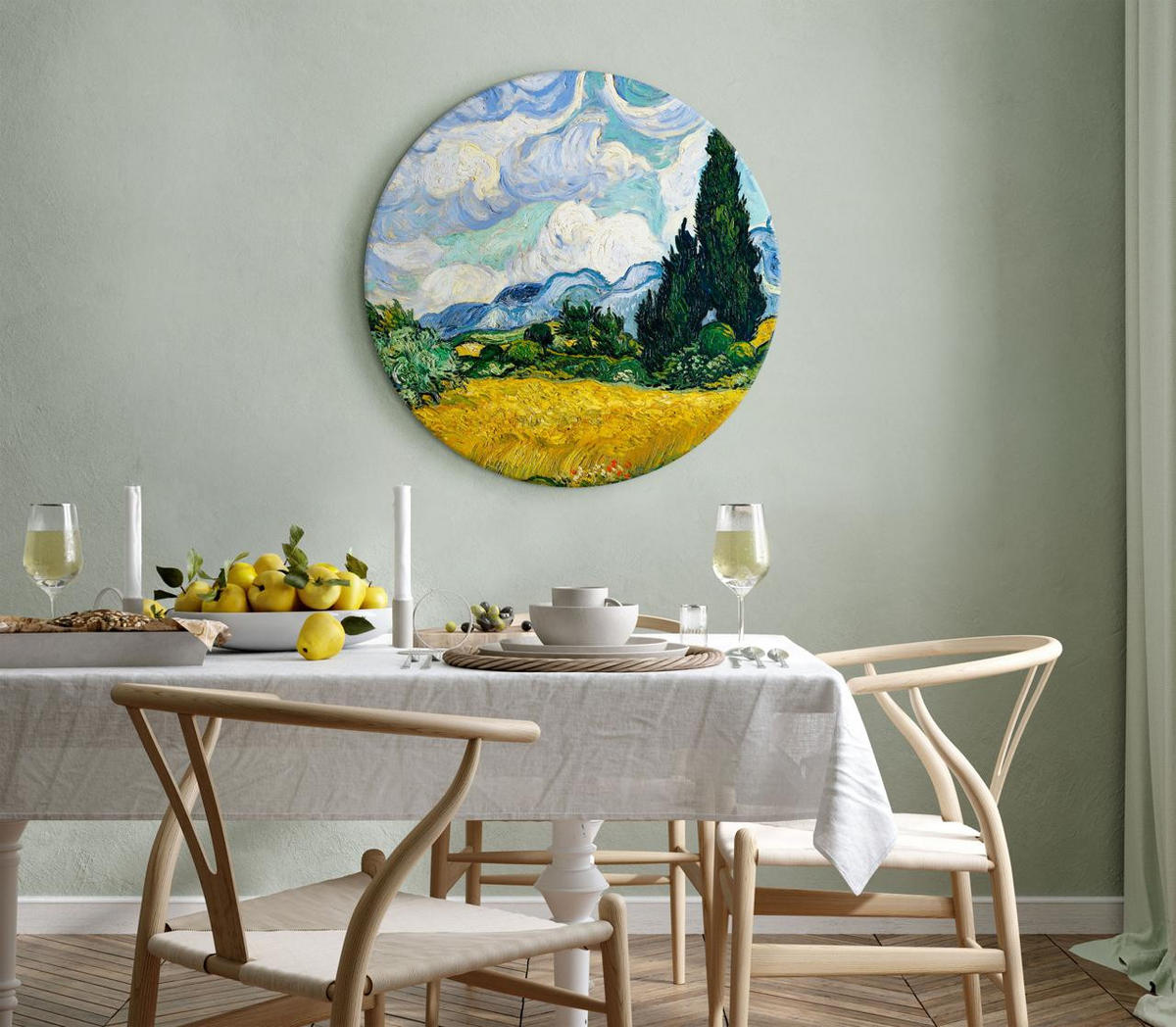 RUNDES BILD Blau 60/60 cm - Blau/Grün, Textil (60/60cm) - KUNSTLOFT
