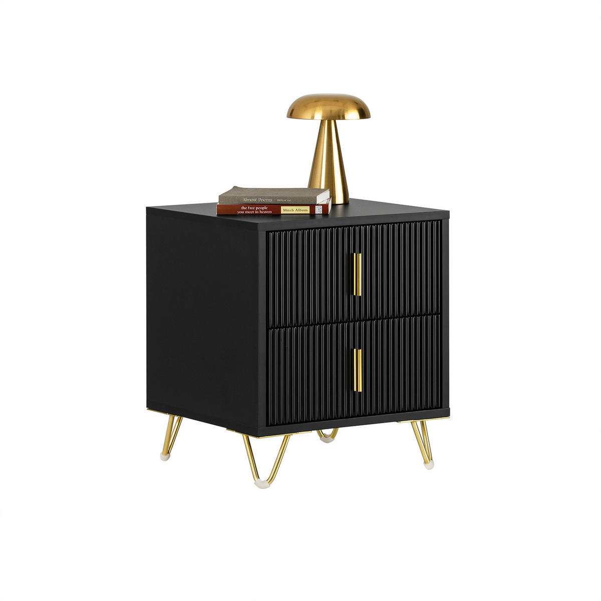 NACHTTISCH mit 2 Schubladen, Schwarz, 40x47x40cm - Schwarz, Holzwerkstoff/Metall (40/47/40cm) - SoBuy