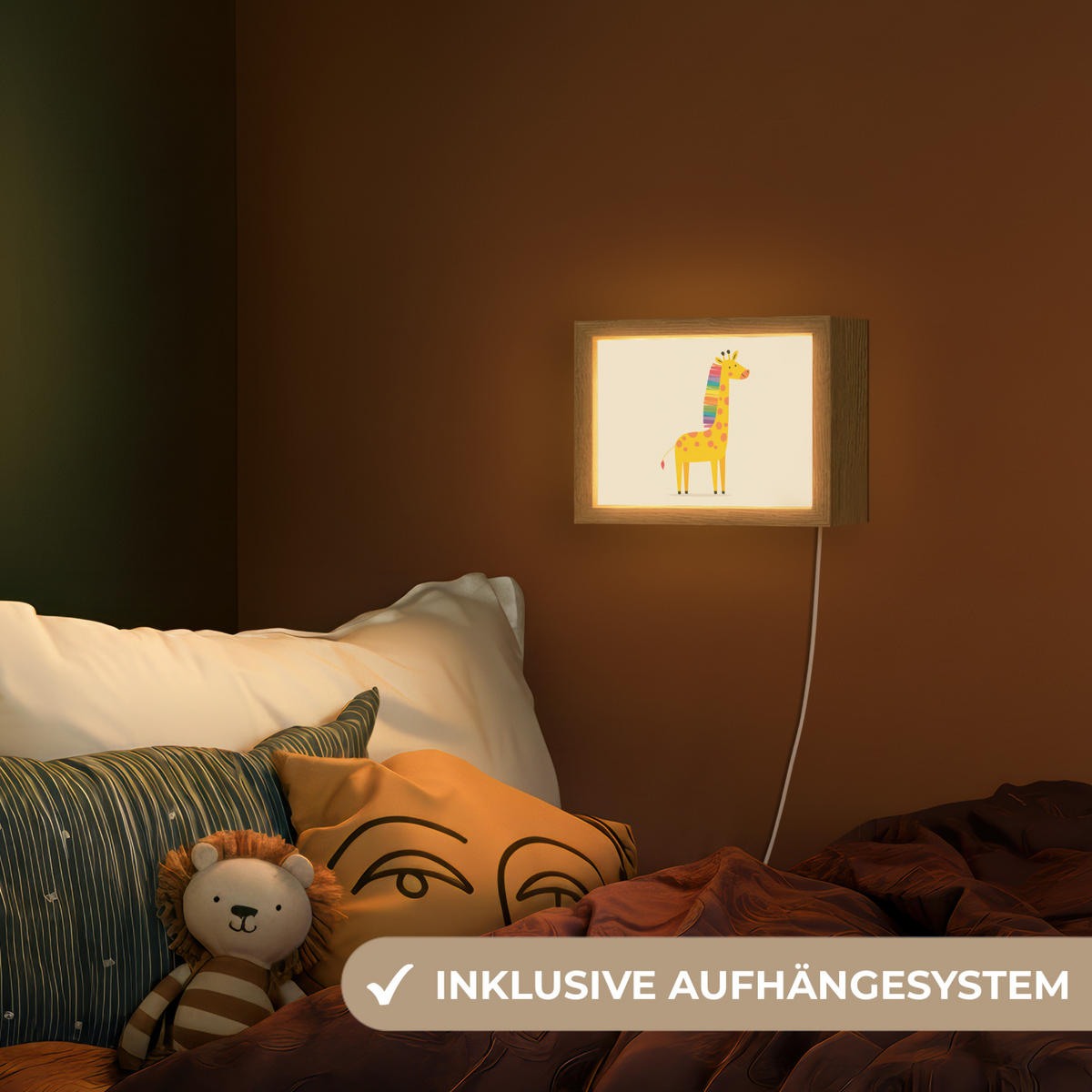 NACHTTISCHLAMPE Giraffe - Regenbogenmähne - Beige 20x15 cm - Beige, Holzwerkstoff (8/20/15cm)