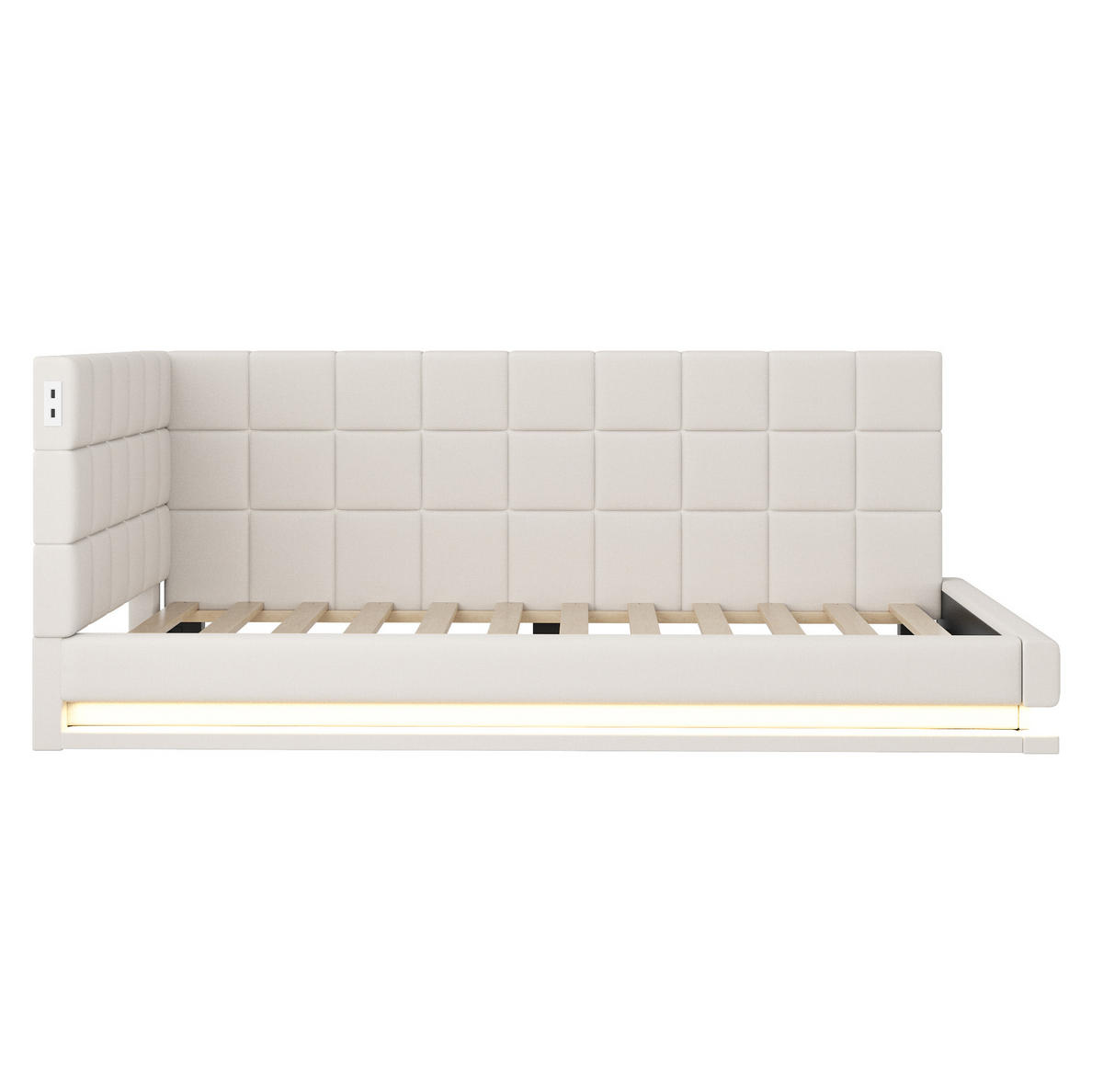 POLSTERBETT mit LED-Beleuchtung 90/200 cm mit USB und Lattenrost, Beige - Beige, Textil (90/200cm) - BEAOK