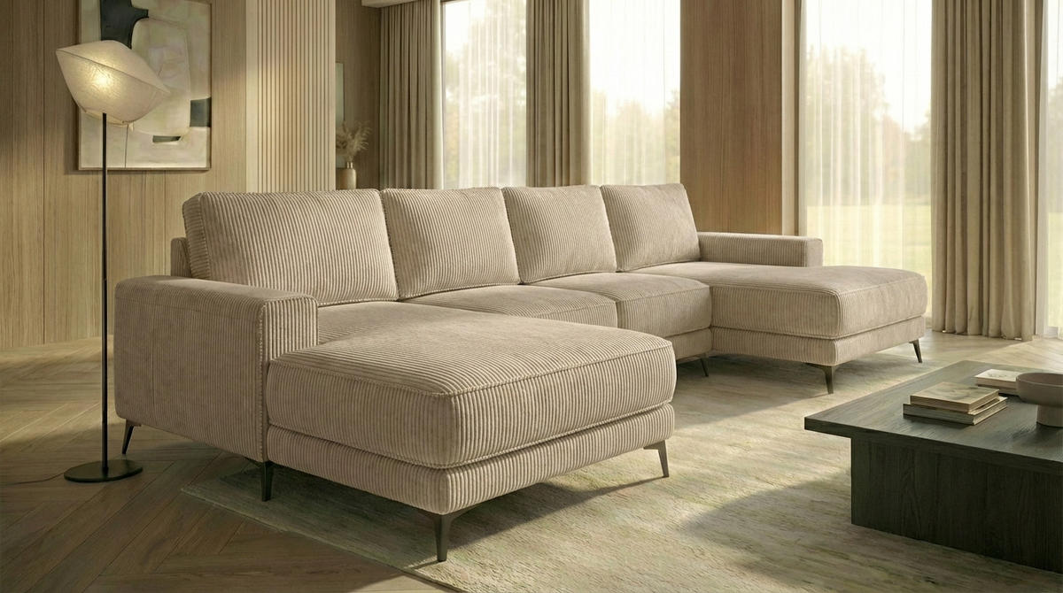ECKSOFA VALTOR 320 cm x 185 cm – Stoff: ZOOM 02 Farbe: Beige - Beige, Textil (320/185cm) - A&J MöbelLand