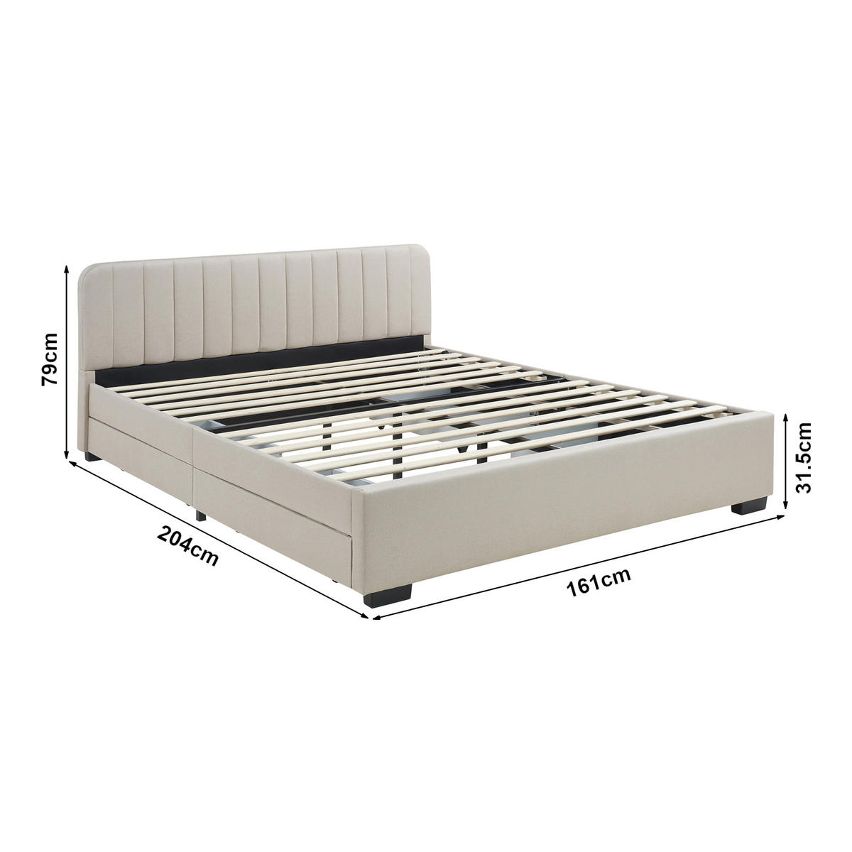 POLSTERBETT Nofrenna - Beige/Schwarz, Holzwerkstoff/Kunststoff (160/200cm) - [en.casa]