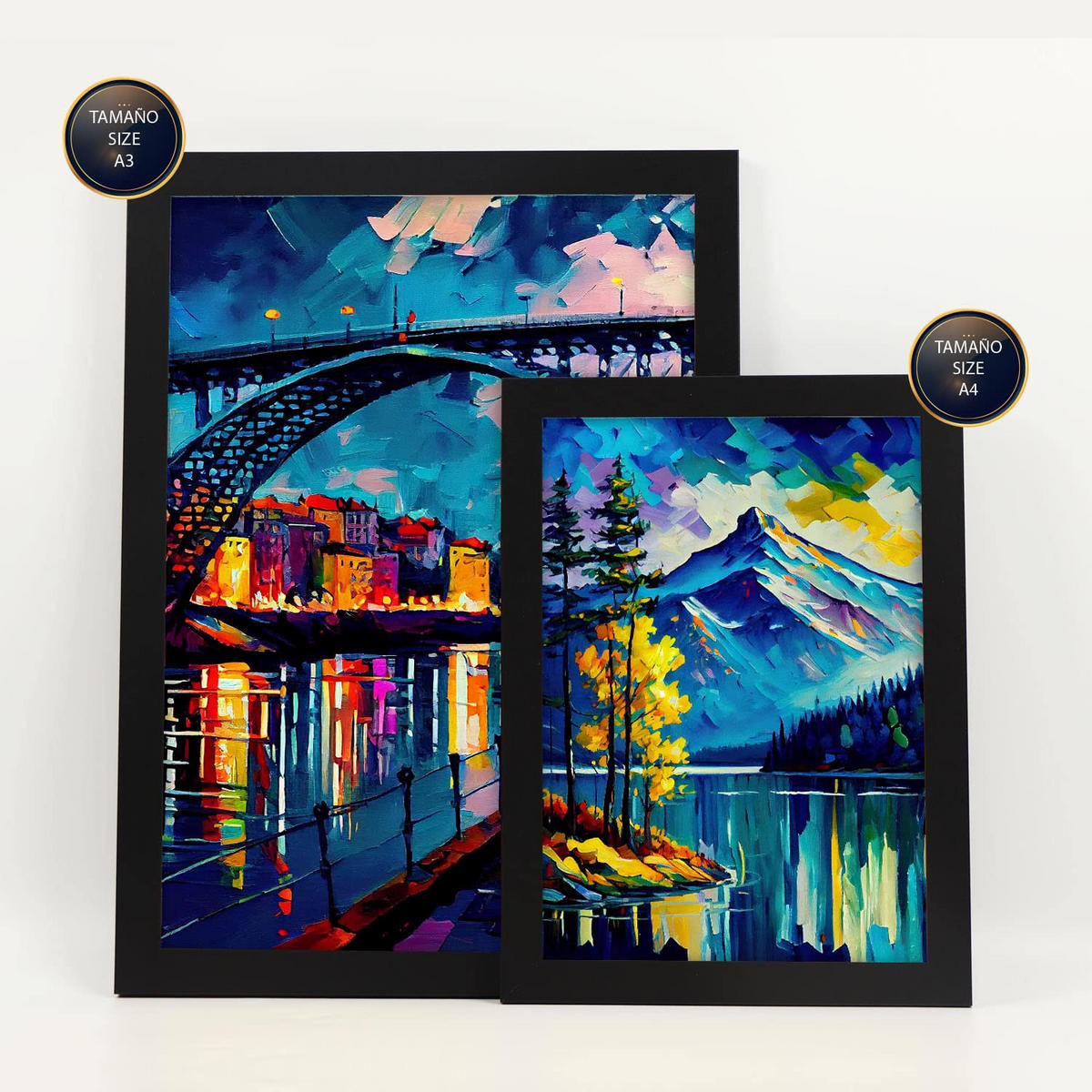 POSTER Set Mit 6 Regenbogen Im Ölgemälde Stil A3 & A4 Schwarzer Rahmen - Schwarz, Papier (29/3cm) - Nacnic