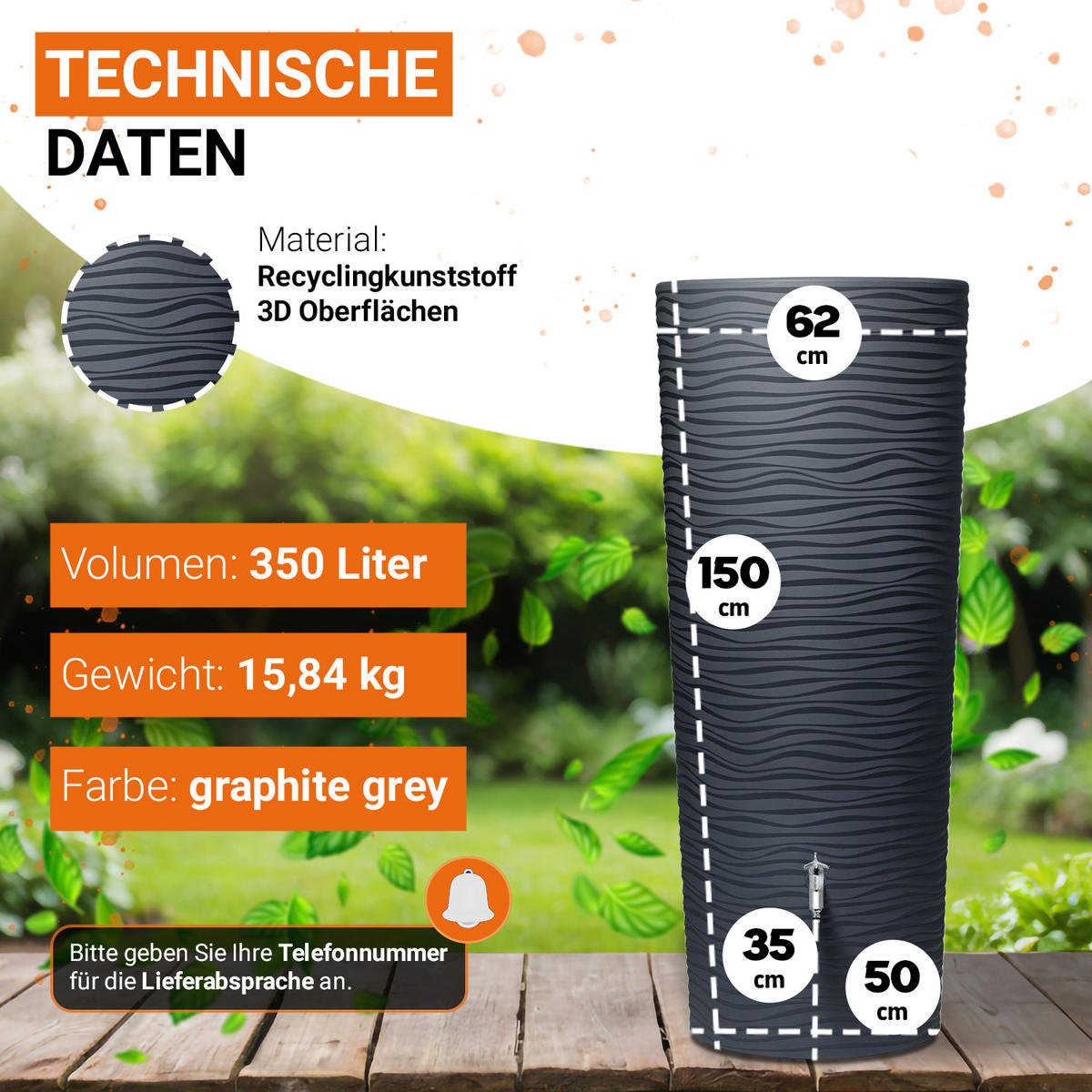 2IN1 Regentonnen Komplett-Set 350 L graphite grey - Grau, Kunststoff (62/150/62cm) - GARANTIA