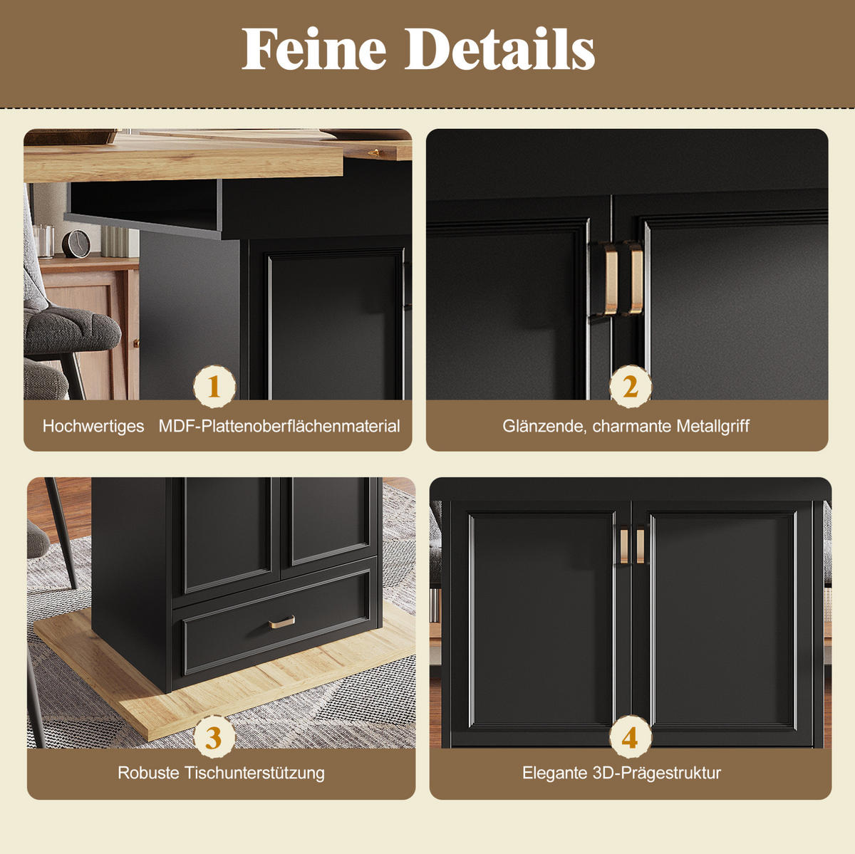 AUSZIEHTISCH 110/80/75 cm Natural Wood mit Stauraum MDF Metall - Naturfarben, Holzwerkstoff (110/80/75cm) - OKWISH