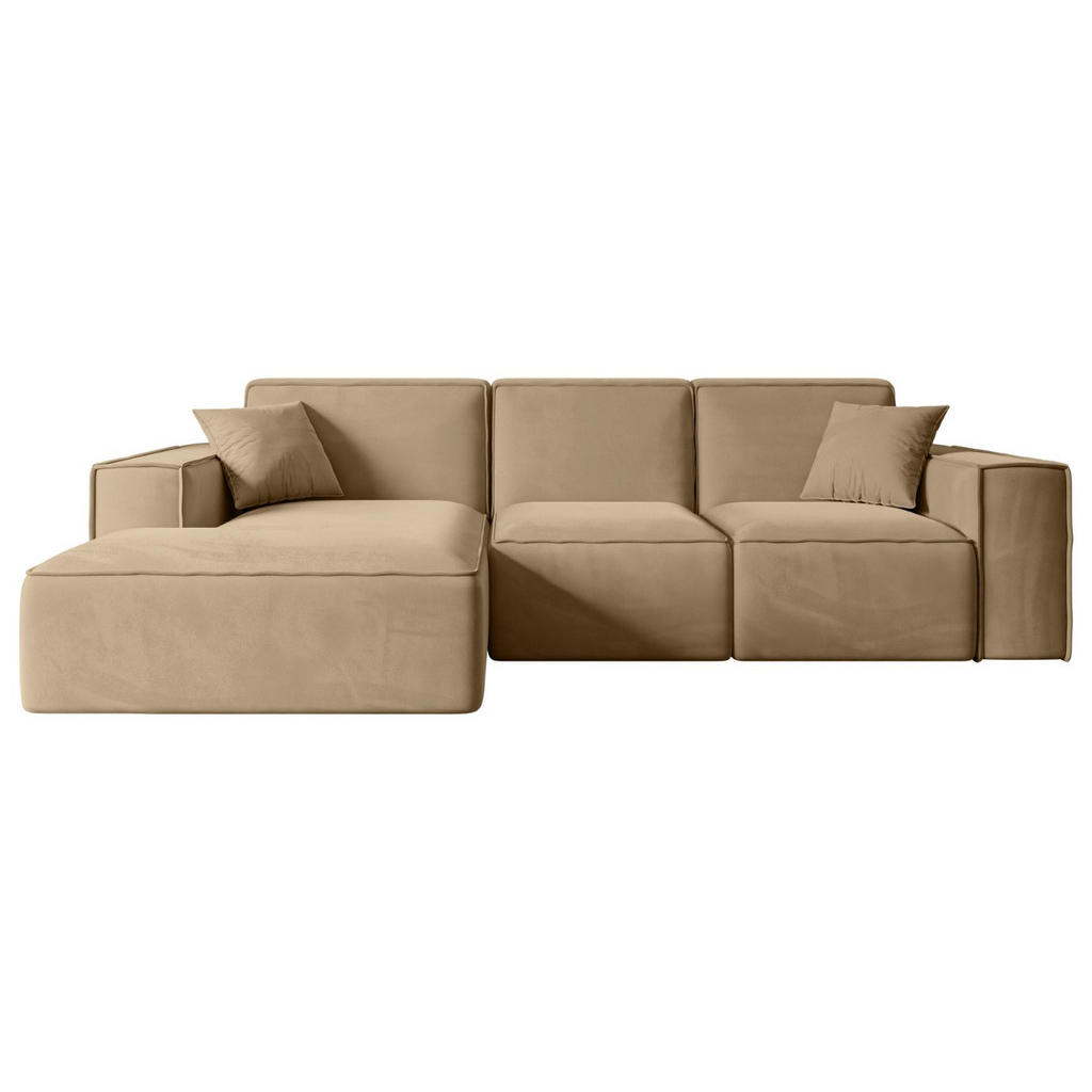 ALTDECOR ROHOVÁ SEDACÍ SOUPRAVA s otomanem vlevo SERRA-L – 266 × 169 × 80 cm, béžový velur