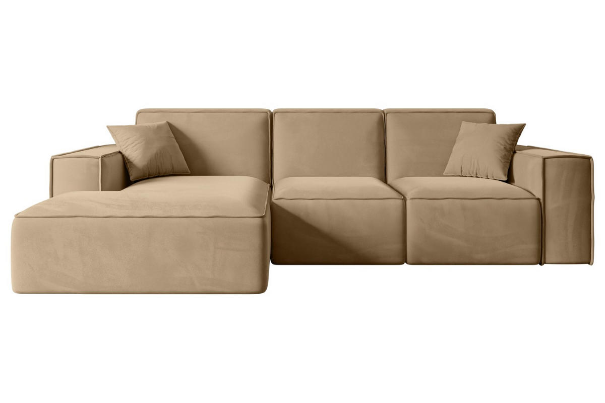 ECKSOFA Ottomane Links SERRA-L - 266x165x73 cm Beige Velours - Beige/Schwarz, Holzwerkstoff/Kunststoff (165/266cm) - ALTDECOR