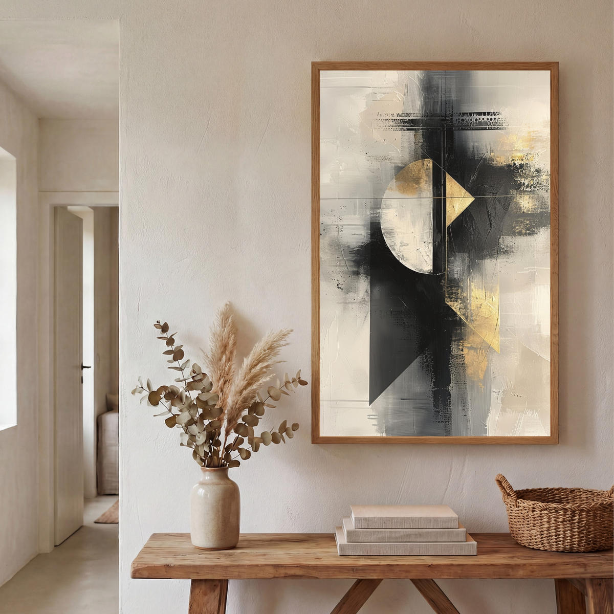 WANDLEUCHTE MIT AKKU Abstrakt - Schwarz - Farbe - Modern 60x90 cm - Grau, Holzwerkstoff (60/90/8cm) - OnlyWow