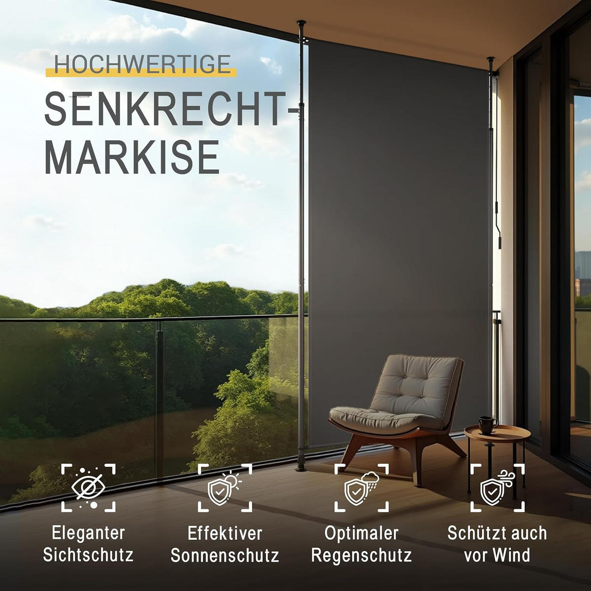 SENKRECHTMARKISE SolVision KM5 Klemmmarkise 2,0x3,1m Anthrazit - Anthrazit, Textil (2000/1/3100cm) - Sol Royal