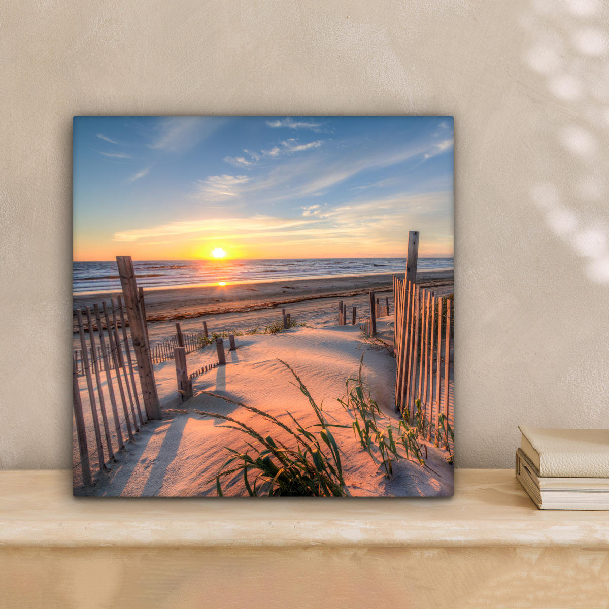 LEINWANDBILD Strand - Meer - Düne - Sonnenuntergang - Landschaft 20x20 cm - Beige, Textil (20/20cm) - MuchoWow