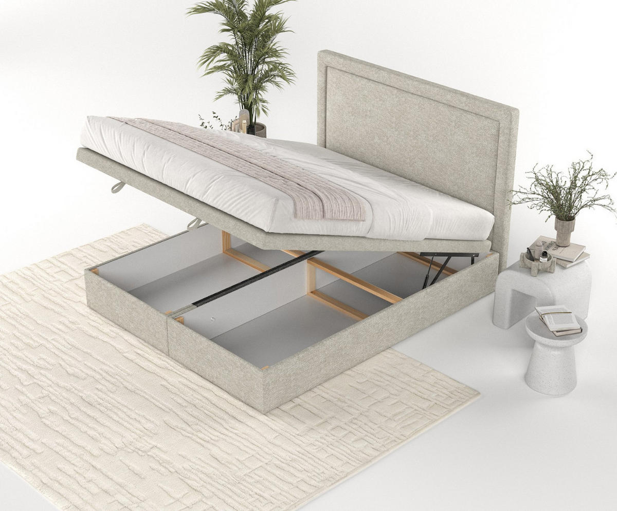POLSTERBETT Salma mit Stauraum 140/200 cm Beige im Alta Stoff - Beige/Schwarz, Holz/Holzwerkstoff (140/200cm) - AltaBeds