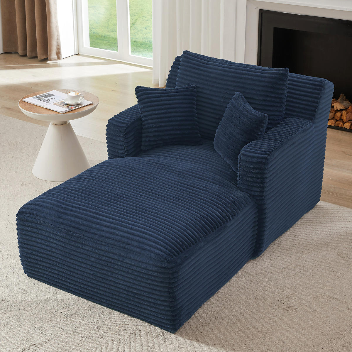 RELAXSESSEL aus Cord Modulare Chaiselongue & ohne Montage - Blau, Textil (33/127/33cm) - Urban Meuble