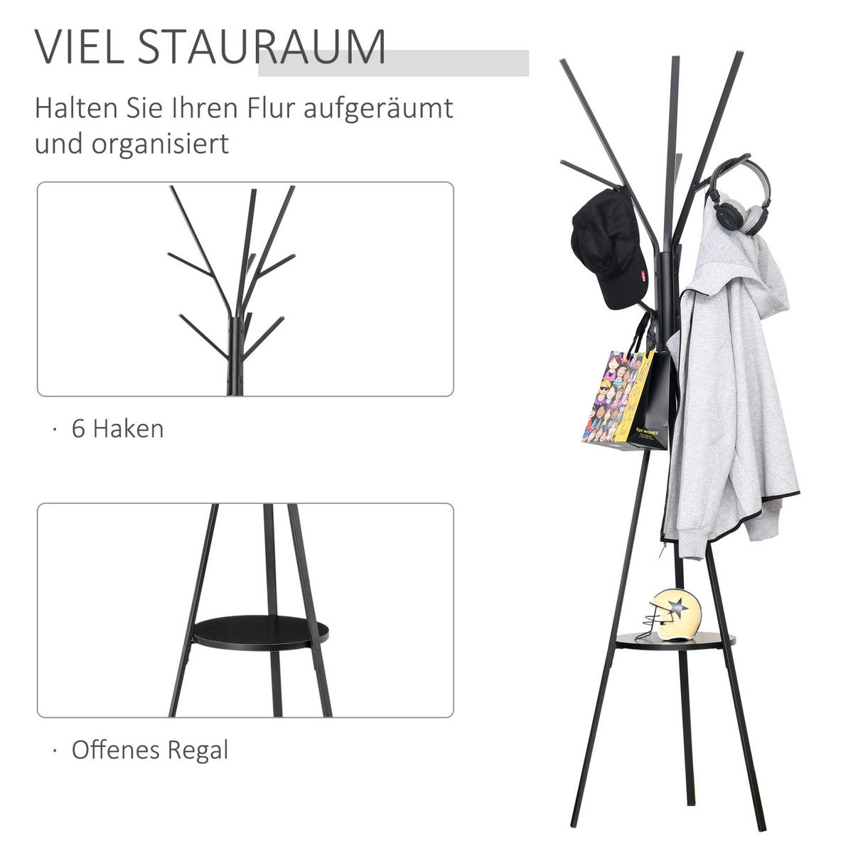 KLEIDERSTÄNDER 45/180/45 cm Schwarz aus Holzwerkstoff und Metall mit Ablage - Schwarz, Metall (45/180/45cm) - OKMYHOME