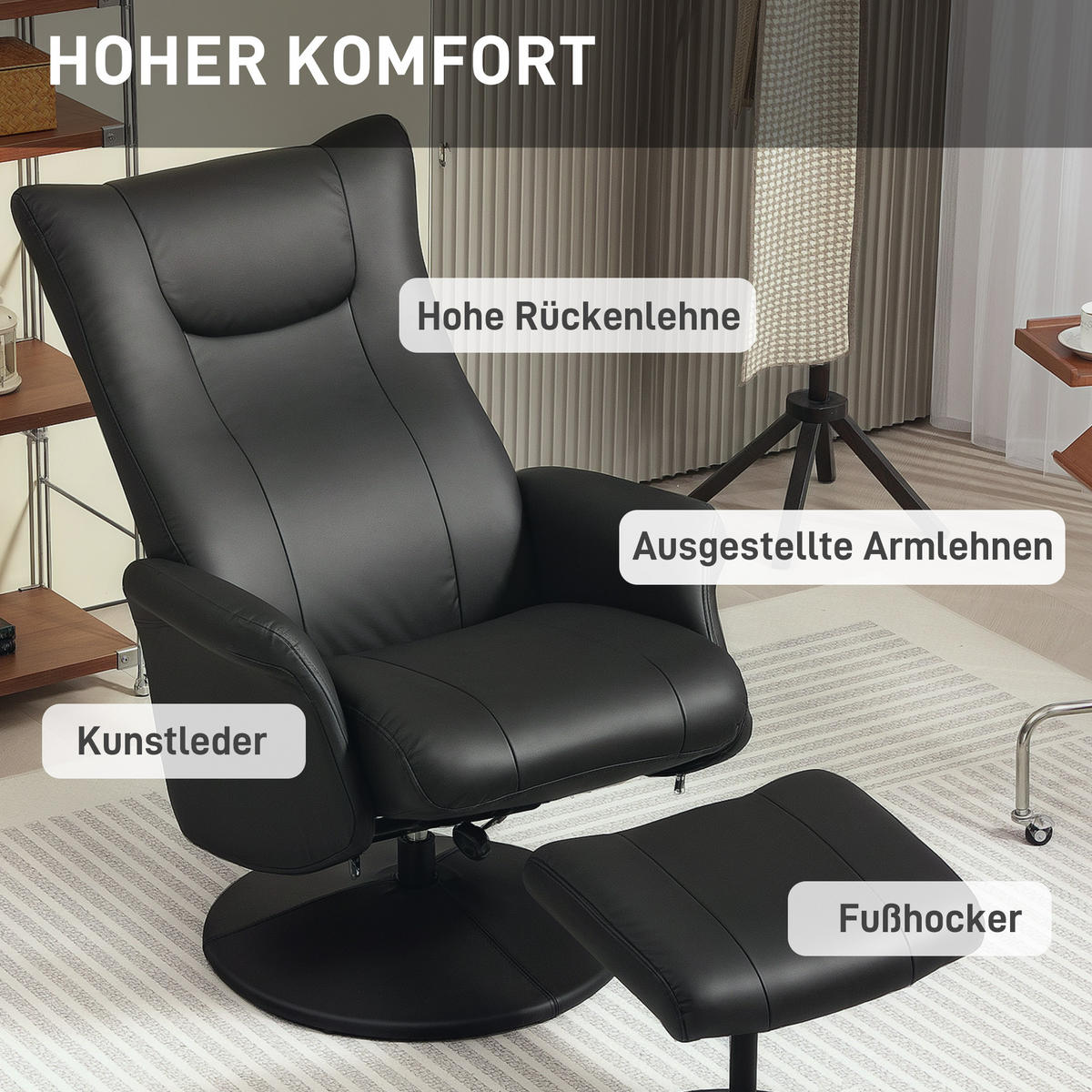 SESSEL Schwarz 79.0/70.0/105.0cm - Schwarz, Leder (70/105/79cm)