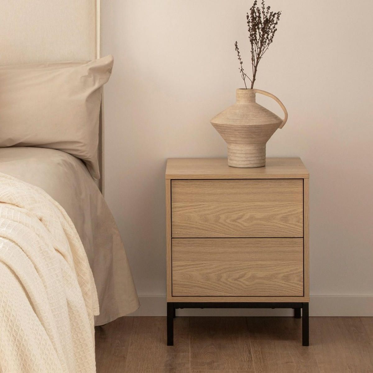 NACHTTISCH 2 SCHUBLADEN Remi Natürlich 45 cm x 55 cm 2er-Set - Naturfarben, Holzwerkstoff (45/55/40cm) - Klast Home