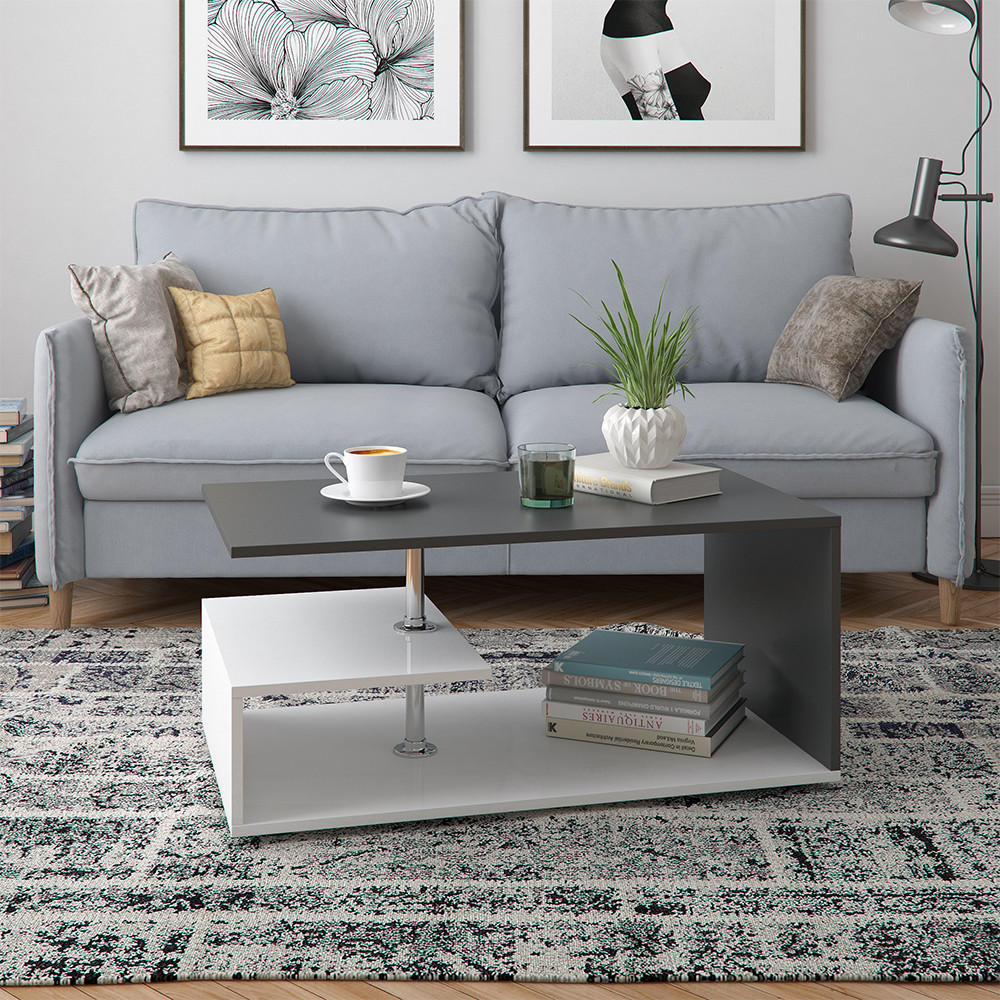 COUCHTISCH Guillermo Weiß/Anthrazit 91 x 52,6 cm - Anthrazit/Weiß, Holzwerkstoff (52.6/91/41cm) - Vicco