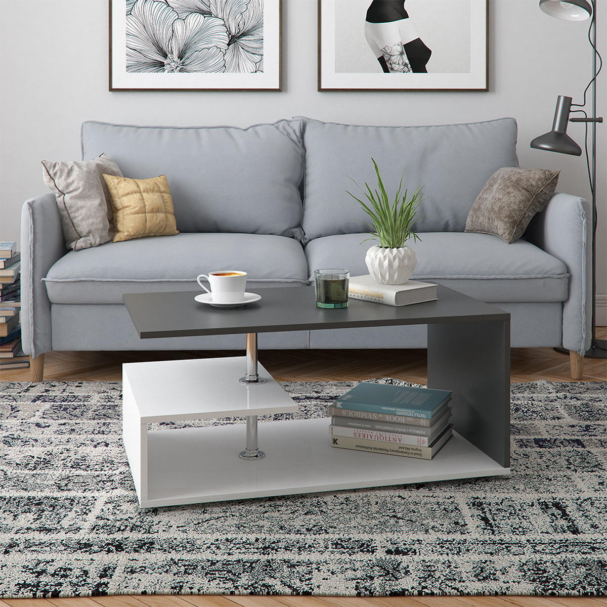 COUCHTISCH Guillermo Weiß/Anthrazit 91 x 52,6 cm - Anthrazit/Weiß, Holzwerkstoff (52.6/91/41cm) - Vicco