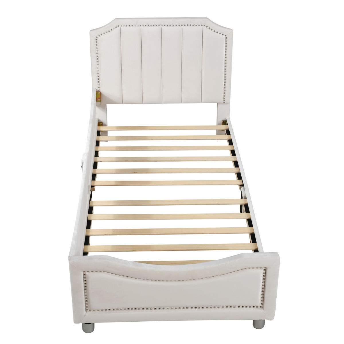 KINDERBETT 90/200 cm DE-04231, mit Flanellbezug, Rückenlehne und Armlehnen, in Beige - Beige, Holzwerkstoff/Metall (90/200cm) - ComfortXL