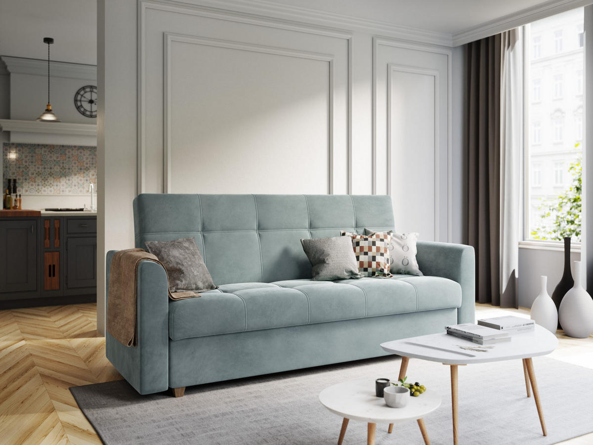 SCHLAFSOFA mit Bettkasten Salamanka, Hellblau - Blau, Textil (85/88/215cm) - Meblito
