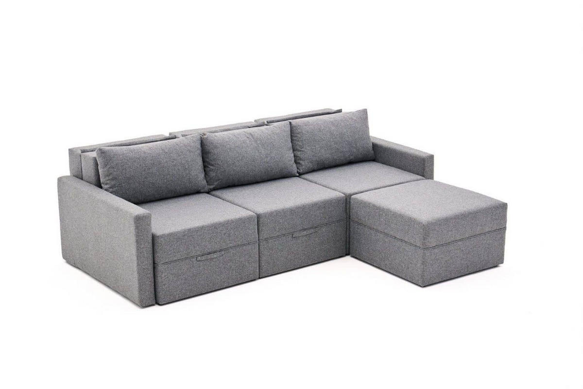 ECKSCHLAFSOFA mit Hocker - Schwarz/Grau, Holz/Kunststoff (230/180cm) - myHomelando
