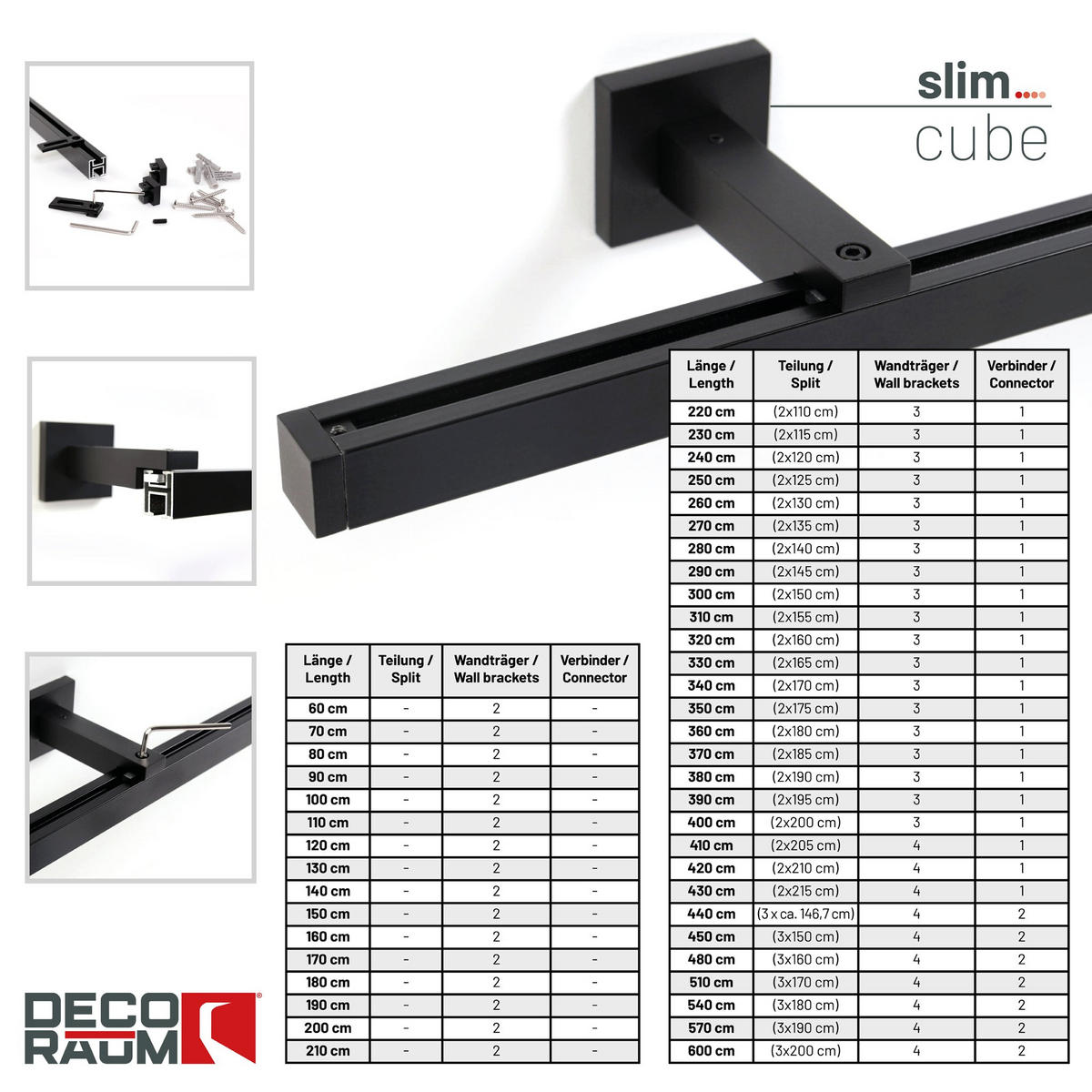 GARDINENSCHIENE 1-lauf Cube - Schwarz, Metall (60cm) - Deco-Raum