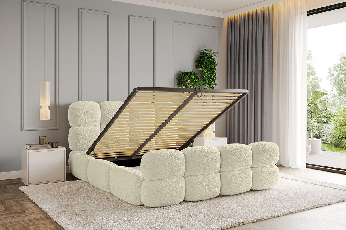 POLSTERBETT mit Bettkasten, Fußteil und Lattenrost, Boxbett ohne Matratze - NOMA-Z 140x200 Beige - Taupe, Holzwerkstoff/Textil (140/200cm) - ALTDECOR