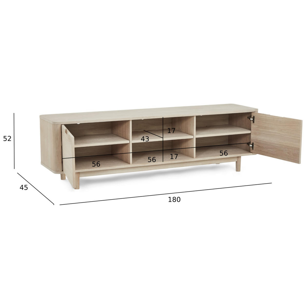 TV-ELEMENT Eiche massiv - Eichefarben, Holz (180/52/45cm) - Furnhouse