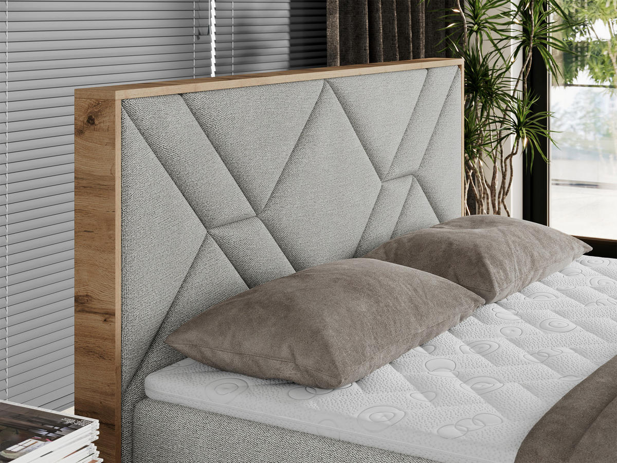 BOXBETT GUNAR - 160/200 Hellgrau Struktur - H4 - Hellgrau, Holz/Textil (160/200cm) - MKS