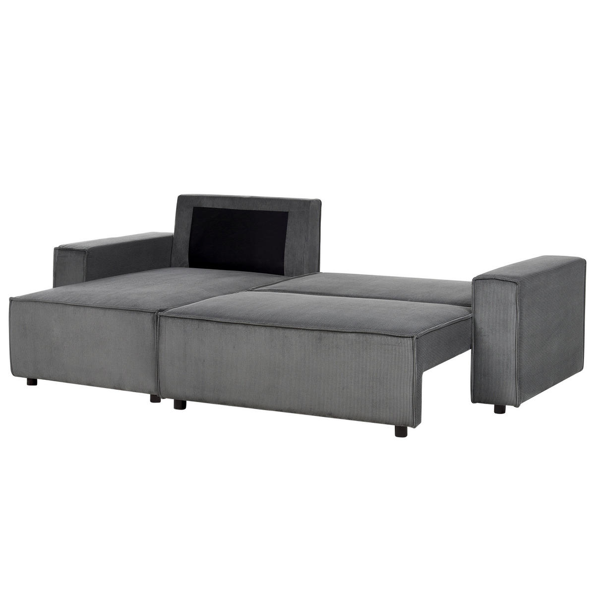 2-SITZER-ECKSOFA Cord graphitgrau linksseitig mit Schlaffunktion Abacka - Schwarz/Grau, Textil (247/147cm) - Beliani
