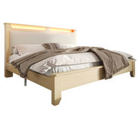 DOPPELBETT 160/200 cm mit LED-Beleuchtung, Kopfteil mit Stauraum, Cord und Matratze, Eichefarben/Beige - Beige, Textil (160/200cm) - Redom