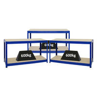 WERKBANK Dino 3er-Set mit 3x höhenverstellbar 90x160x60 cm Traglast 600 kg Blau - Blau, Metall (480/90/60cm) - PROREGAL