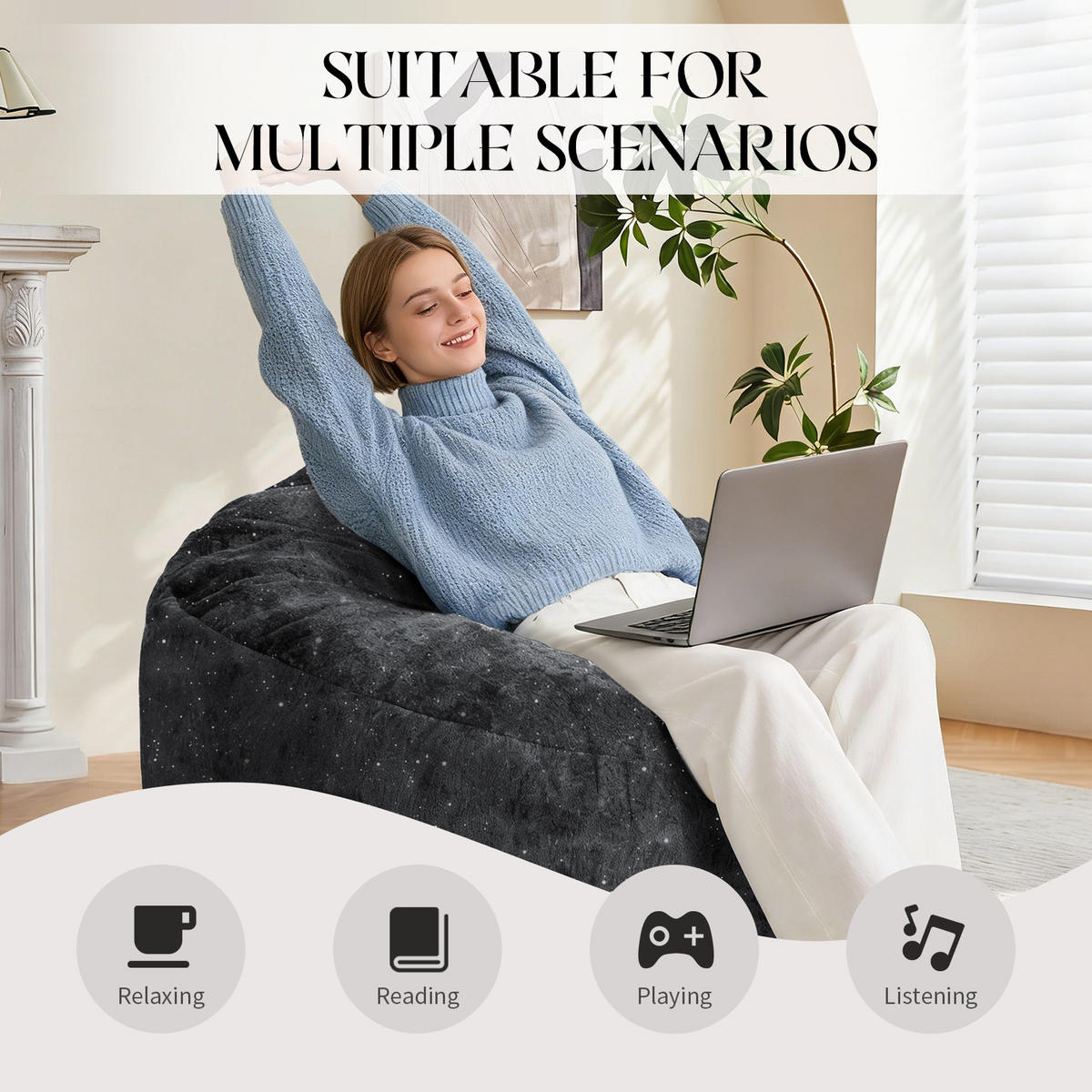 SITTSÄCK i Flanell i Svart, med svängt ryggstöd och ergonomisk passform - Svart, Textil (103/65/103cm) - Urban Meuble