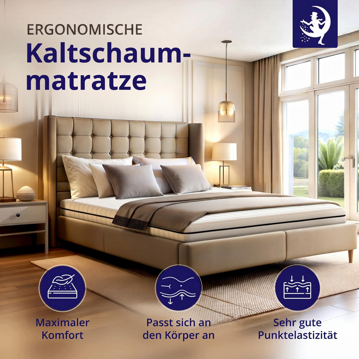 MATRATZE 120x200 H2 H3 Wendematratze - 15cm Höhe - 7-Zonen Kaltschaummatratze - waschbarer Bezug - Weiß, Textil (120/200cm) - Mister Sandman