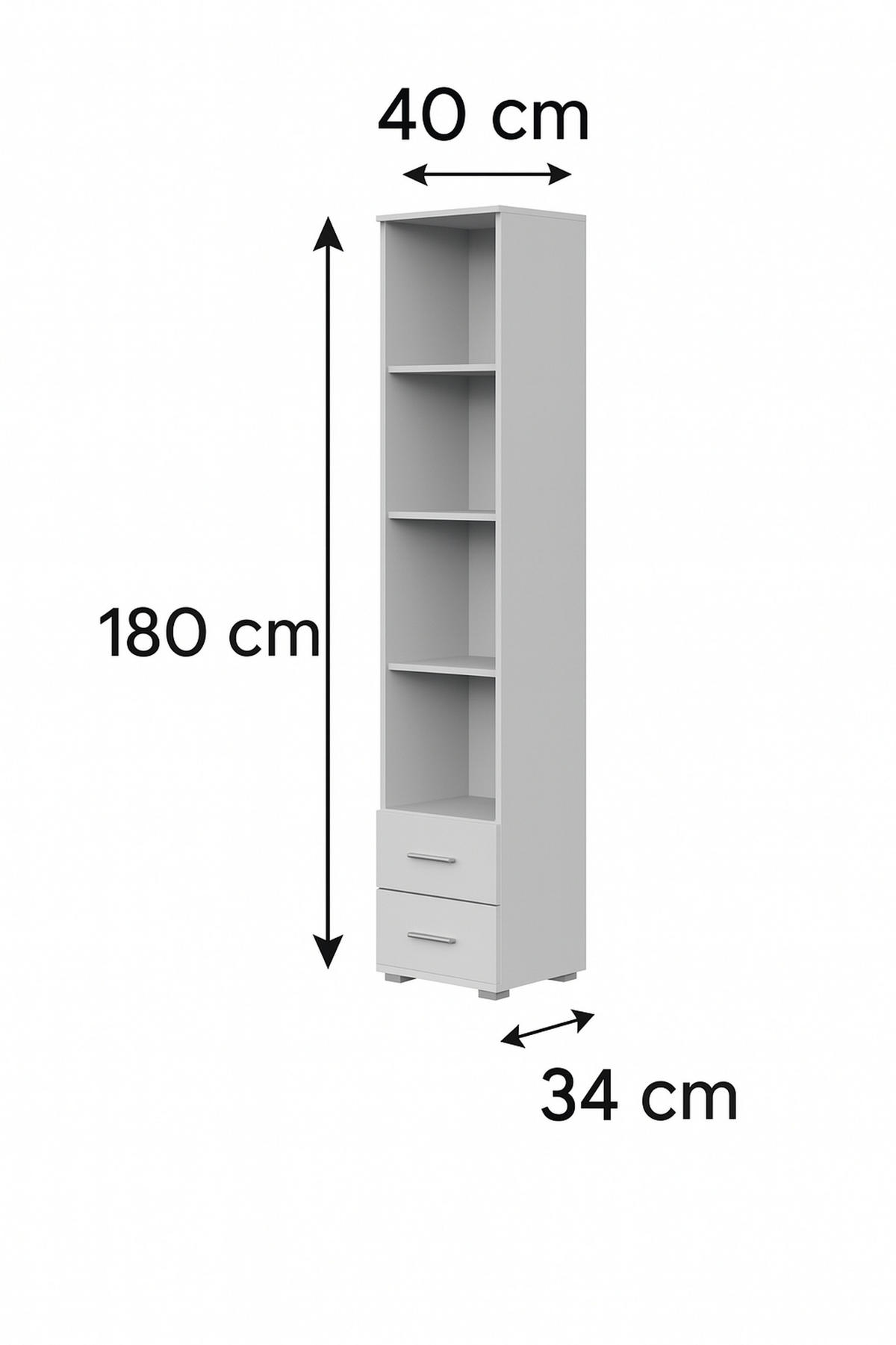 BÜCHERREGAL Weiß 40/180/34 - Weiß, Holzwerkstoff (40/180/34cm) - RAUMHIRSCH FURNITURE
