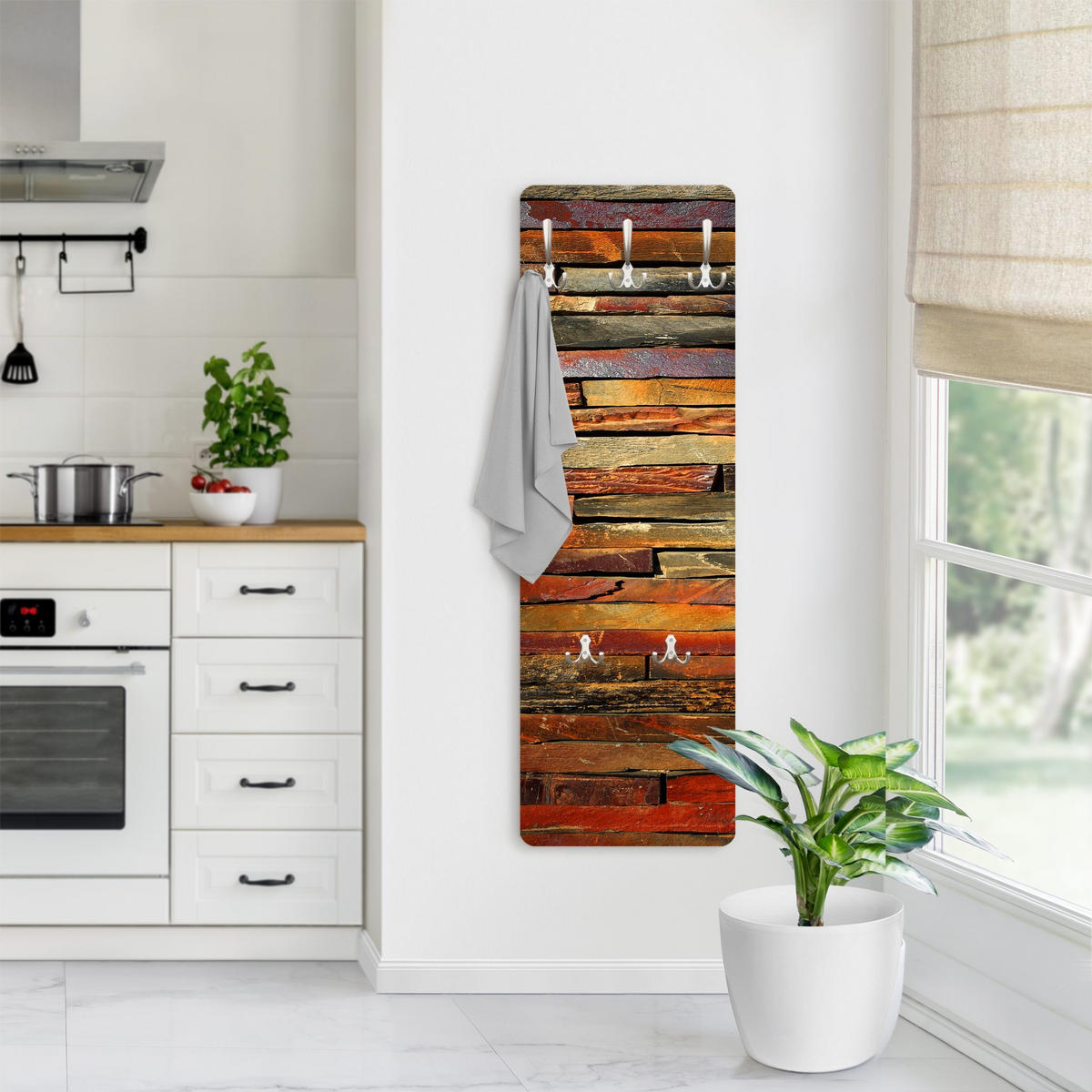 WANDGARDEROBE - Holzoptik Bretterstapel Landhausstil 34/105 cm - Braun, Holzwerkstoff (34/105/1.6cm) - Bilderwelten