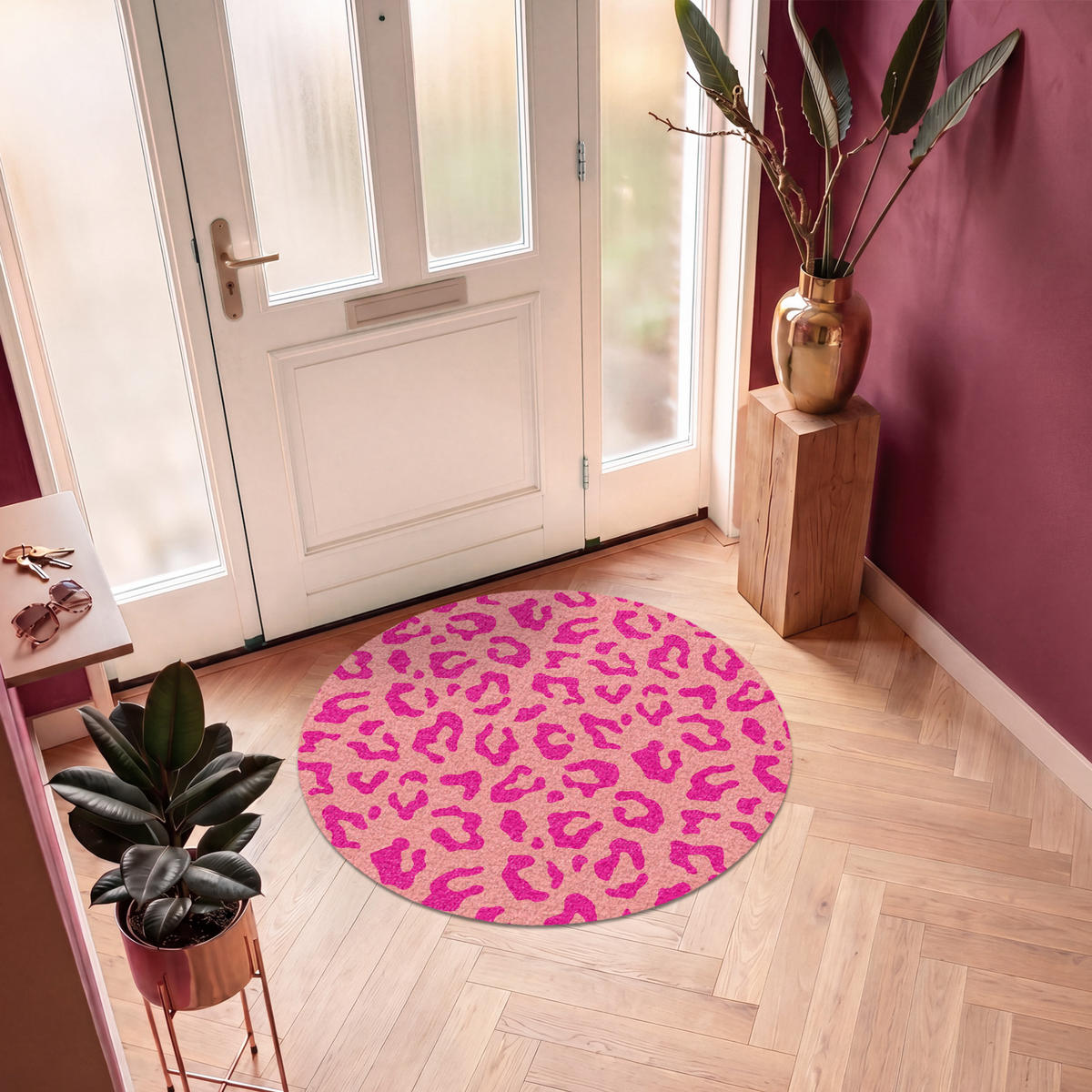 FUSSMATTE Pantherdruck - Rosa - Tierdruck - Minimalistisch Sauberlaufmatte 120x120 cm - Pink, Kunststoff (120/120cm) - MuchoWow