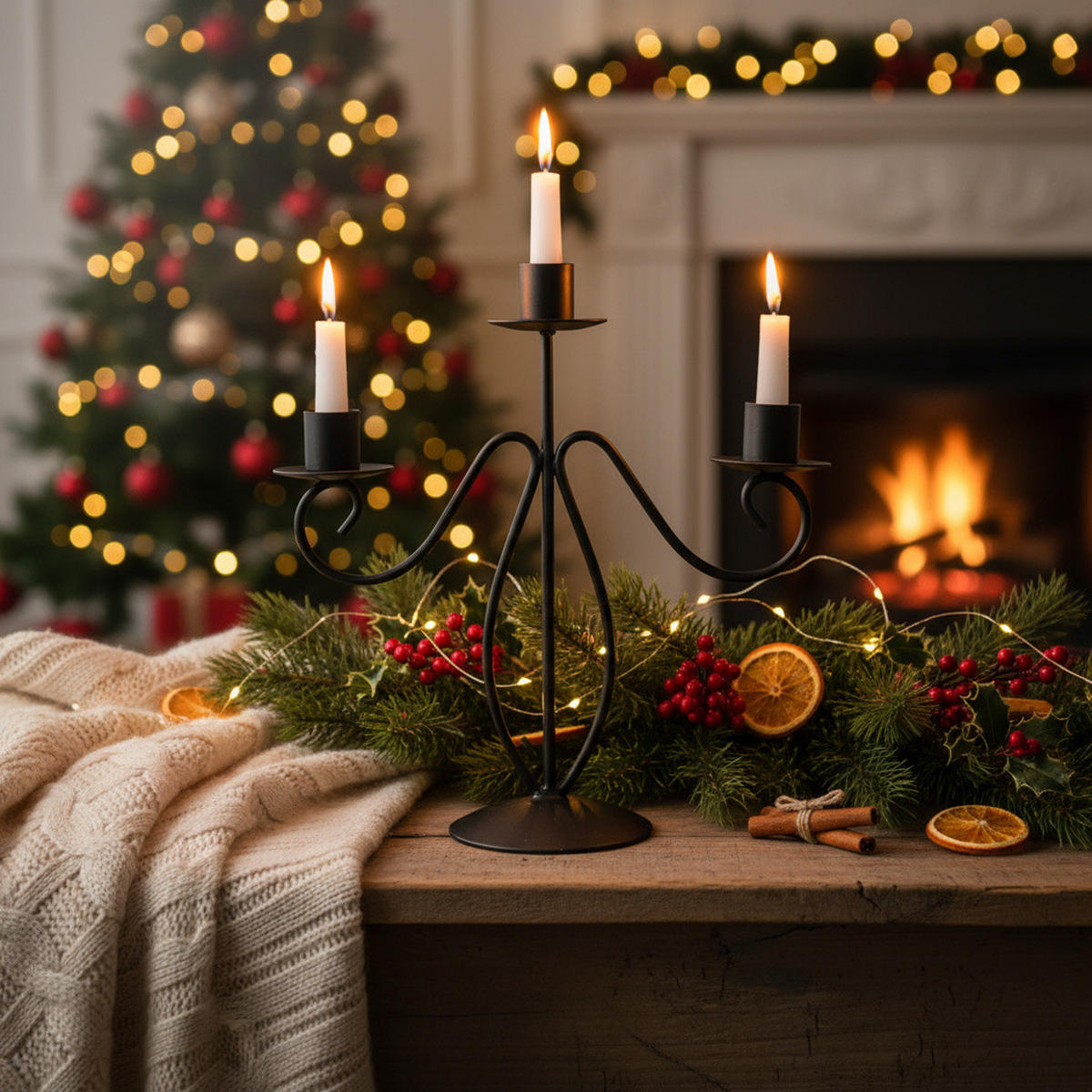 KERZENHALTER Metall H. 22 cm - Schwarz, Metall (8/22/22cm) - Home Styling Collection