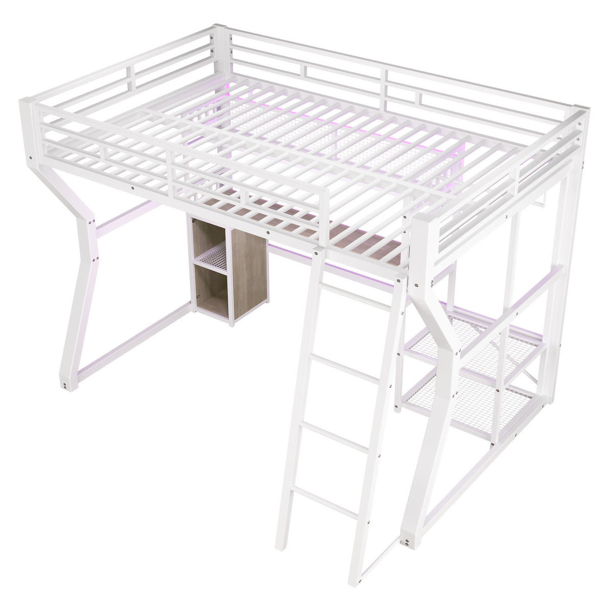 HOCHBETT 140/200 cm aus Metall/MDF mit Schreibtisch und Lichtleiste Weiß - Weiß, Holzwerkstoff (140/200cm) - Modenvie