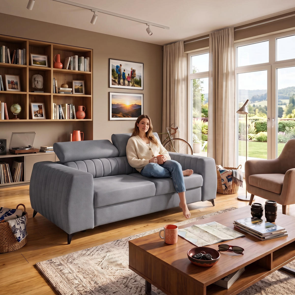 2-SITZER-SOFA PIERO 206 cm Velours Grau - Schwarz/Grau, Holz/Textil (206/95/100cm) - Muffo