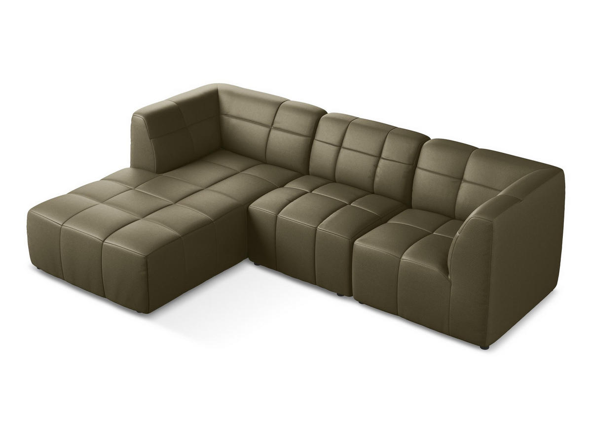 ECKSOFA Links Kunstleder Grün - Schwarz/Olivgrün, Holzwerkstoff/Kunststoff (266/175cm) - Makamii