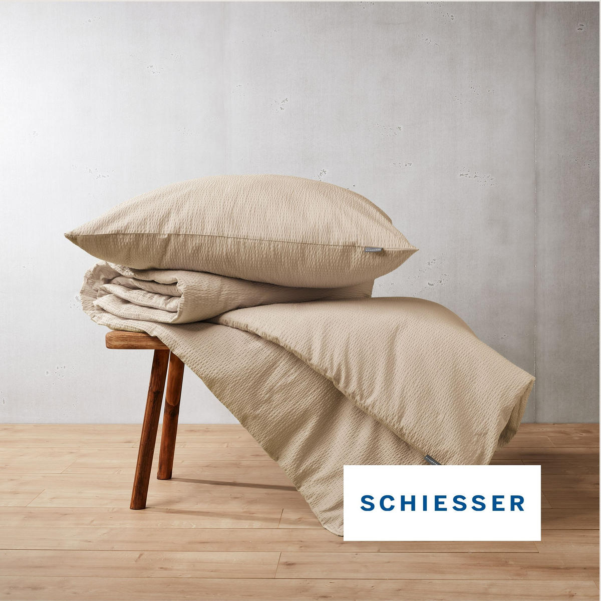 BETTWÄSCHESET Laura - Baumwoll Seersucker - 2-teilig - 135x200 cm - Helltaupe - Taupe, Textil (135/200cm) - SCHIESSER