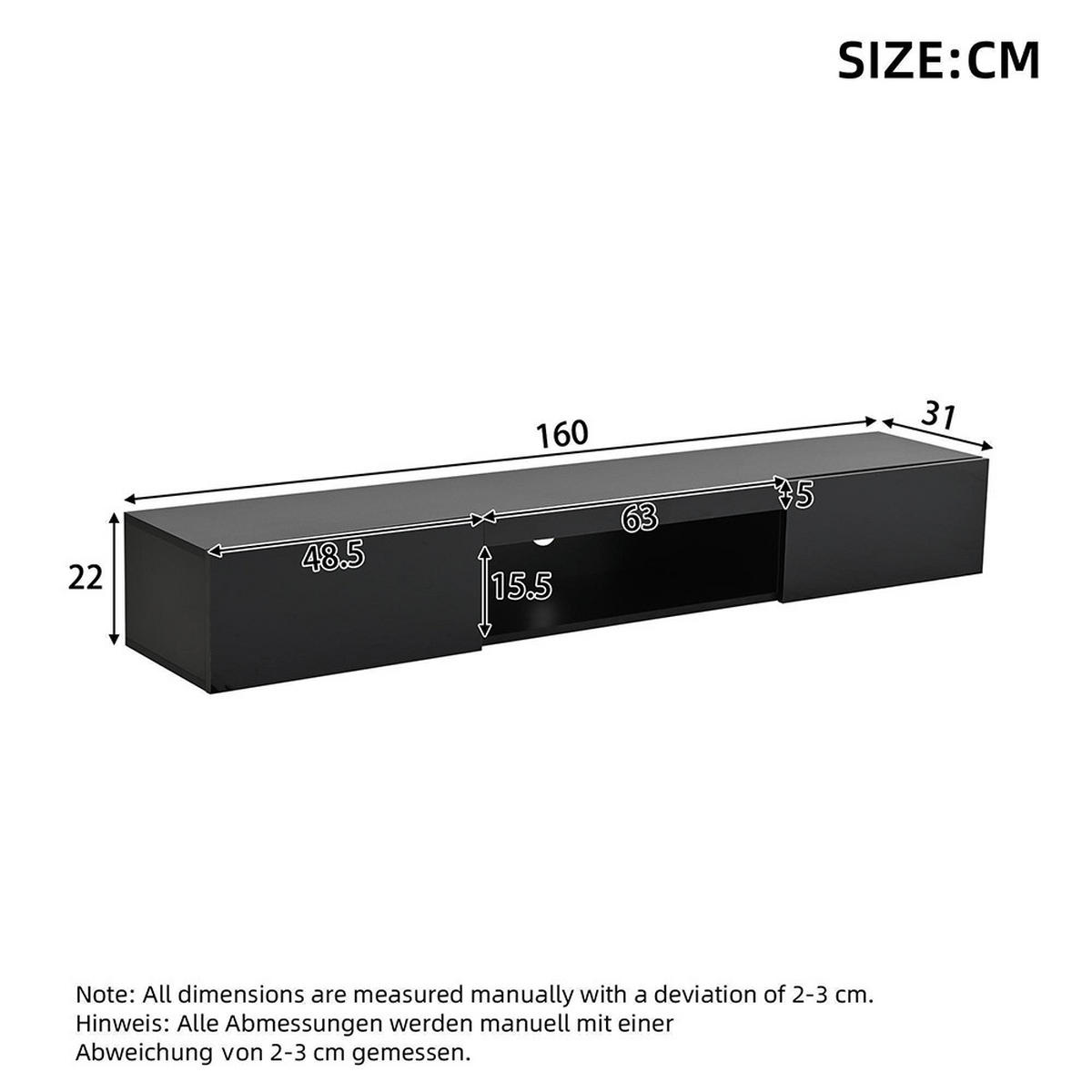 LOWBOARD in 160x31x22cm,Wandmontierter TV-Ständer, Schwarz - Schwarz, Holzwerkstoff (160/22/31cm) - KOMHTOM