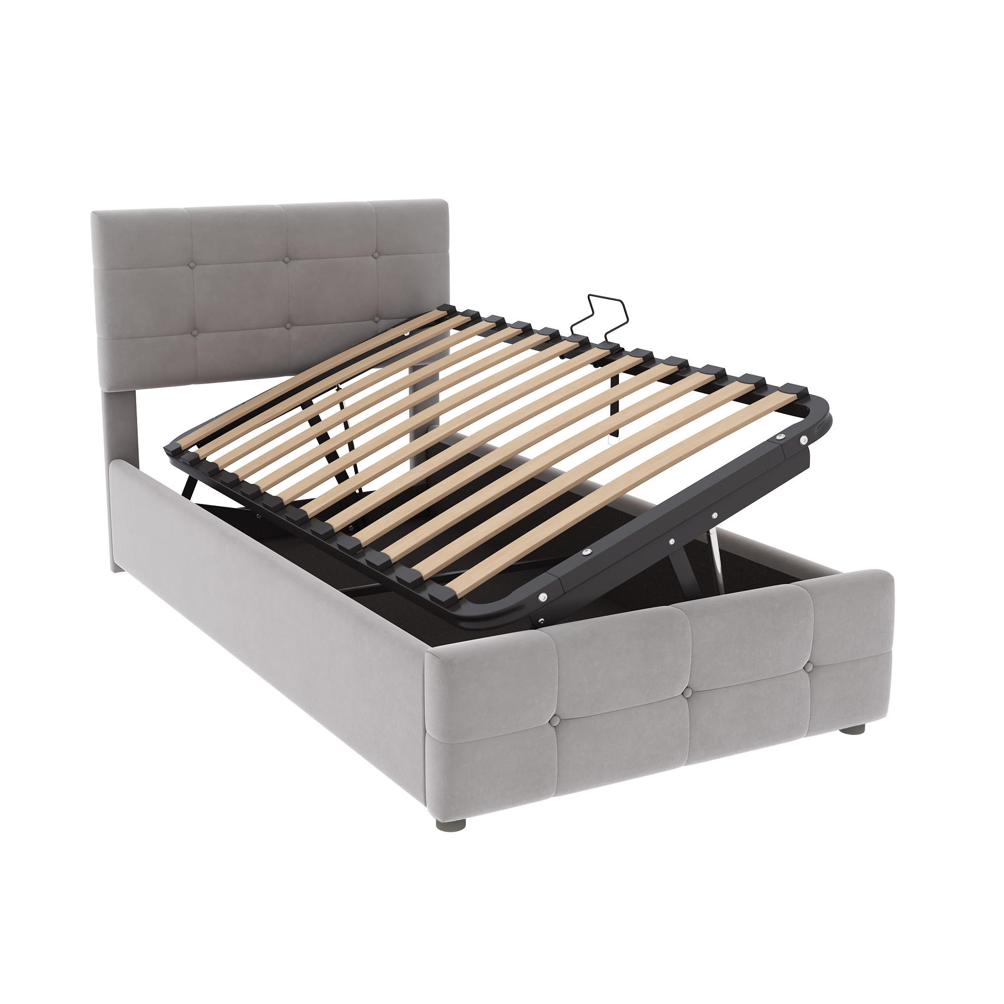 KINDERBETT 90/200 cm mit hydraulischem Stauraum und höhenverstellbarem Kopfteil, Grau - Grau, Textil (90/200cm) - OKWISH