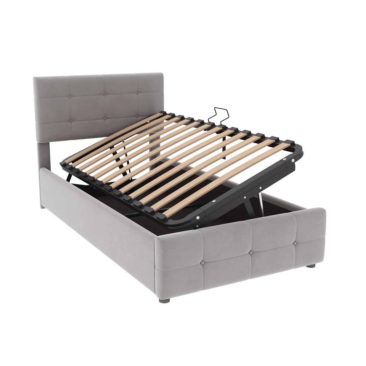 KINDERBETT 90/200 cm mit hydraulischem Stauraum und höhenverstellbarem Kopfteil, Grau - Grau, Textil (90/200cm) - OKWISH