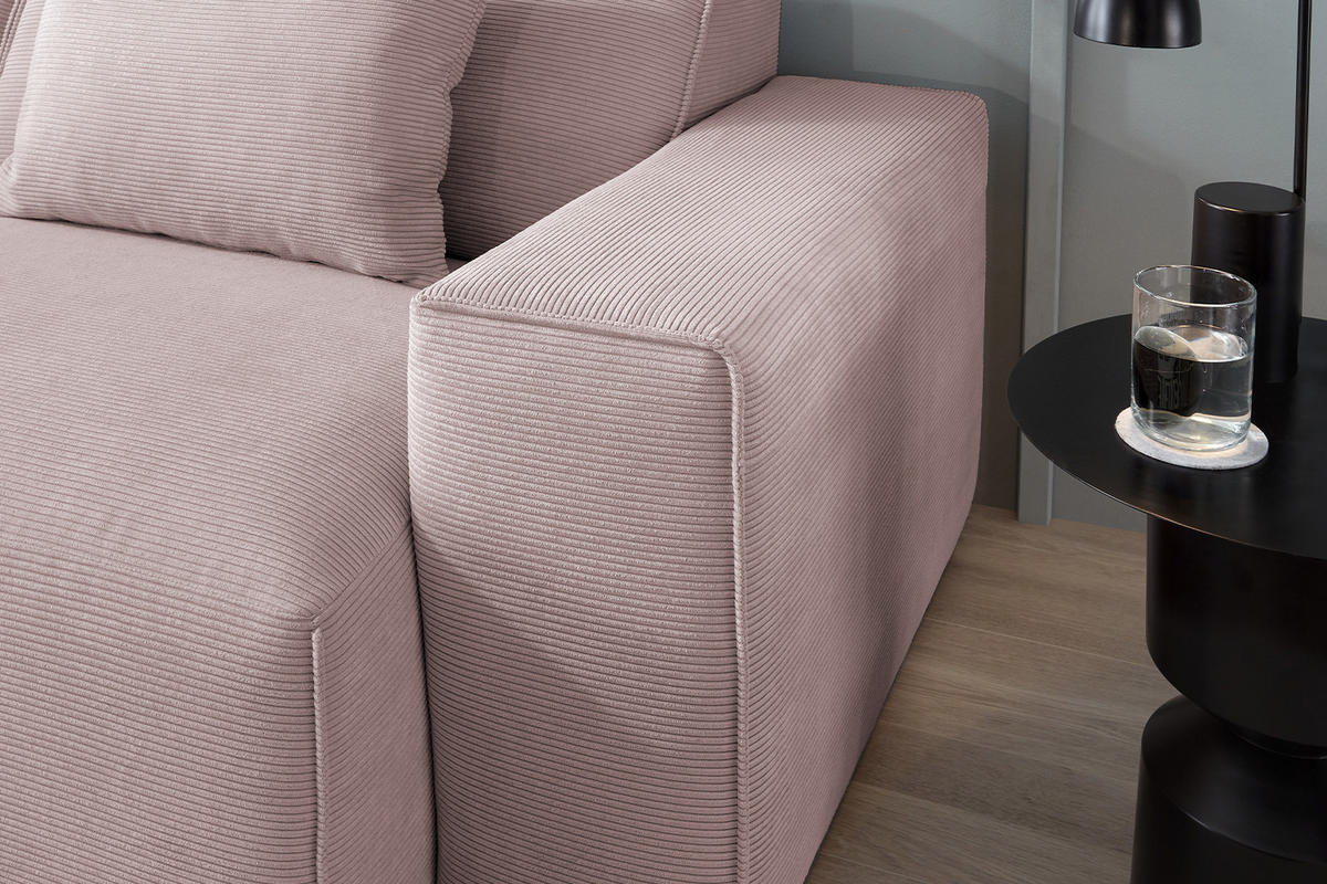 SOFA RANI Pink Cord - Pink/Schwarz, Kunststoff/Textil (256/71/101cm) - KAWOLA